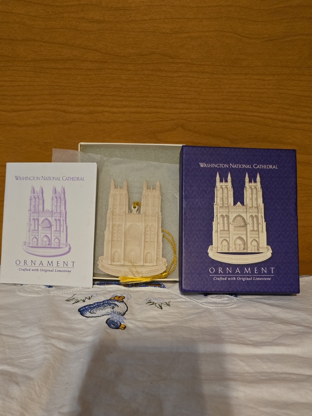 Washington National Cathedral Ornament - Cream Limestone with Gold Cord